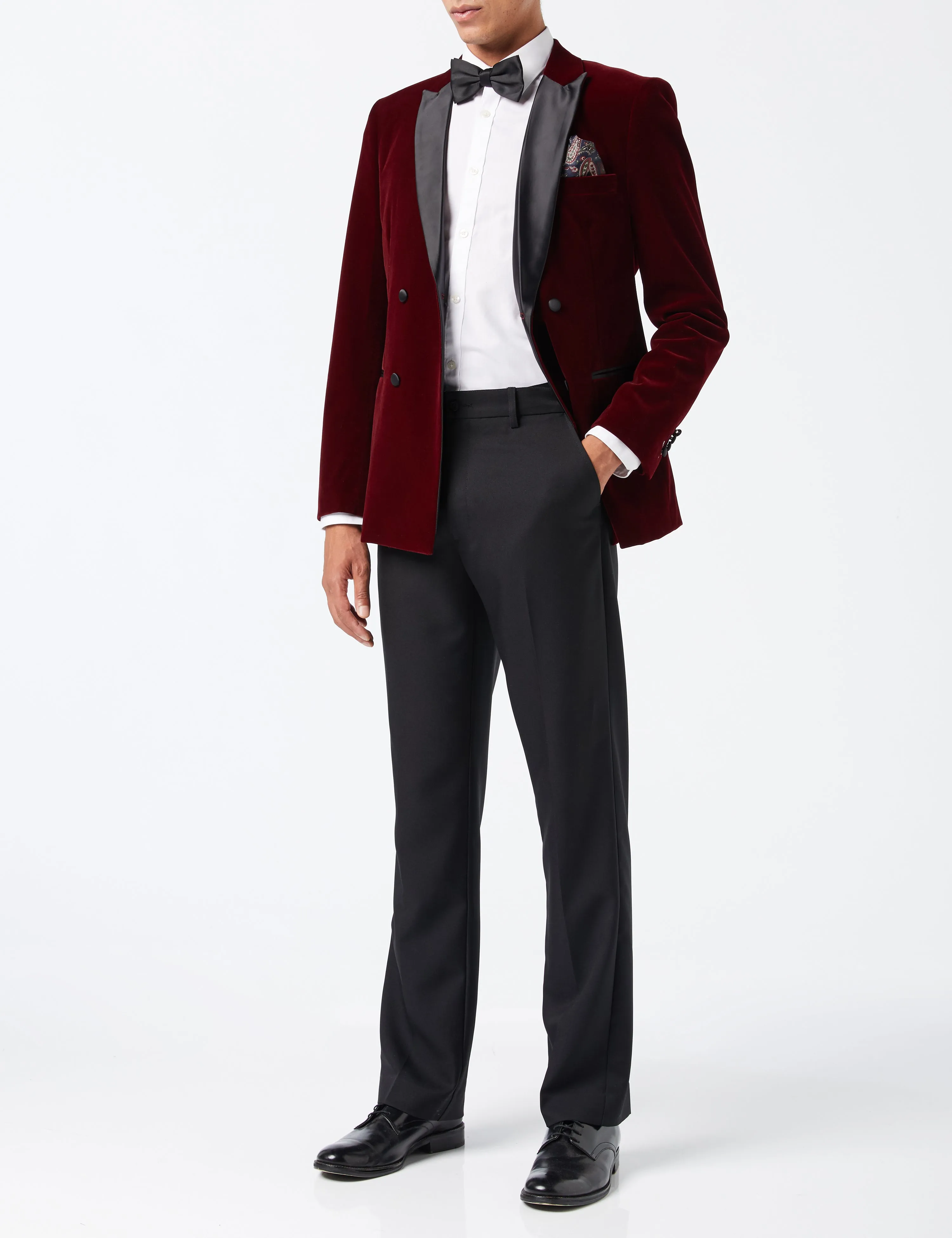 SMITH - BURGUNDY TUXEDO DOUBLE BREASTED VELVET BLAZER