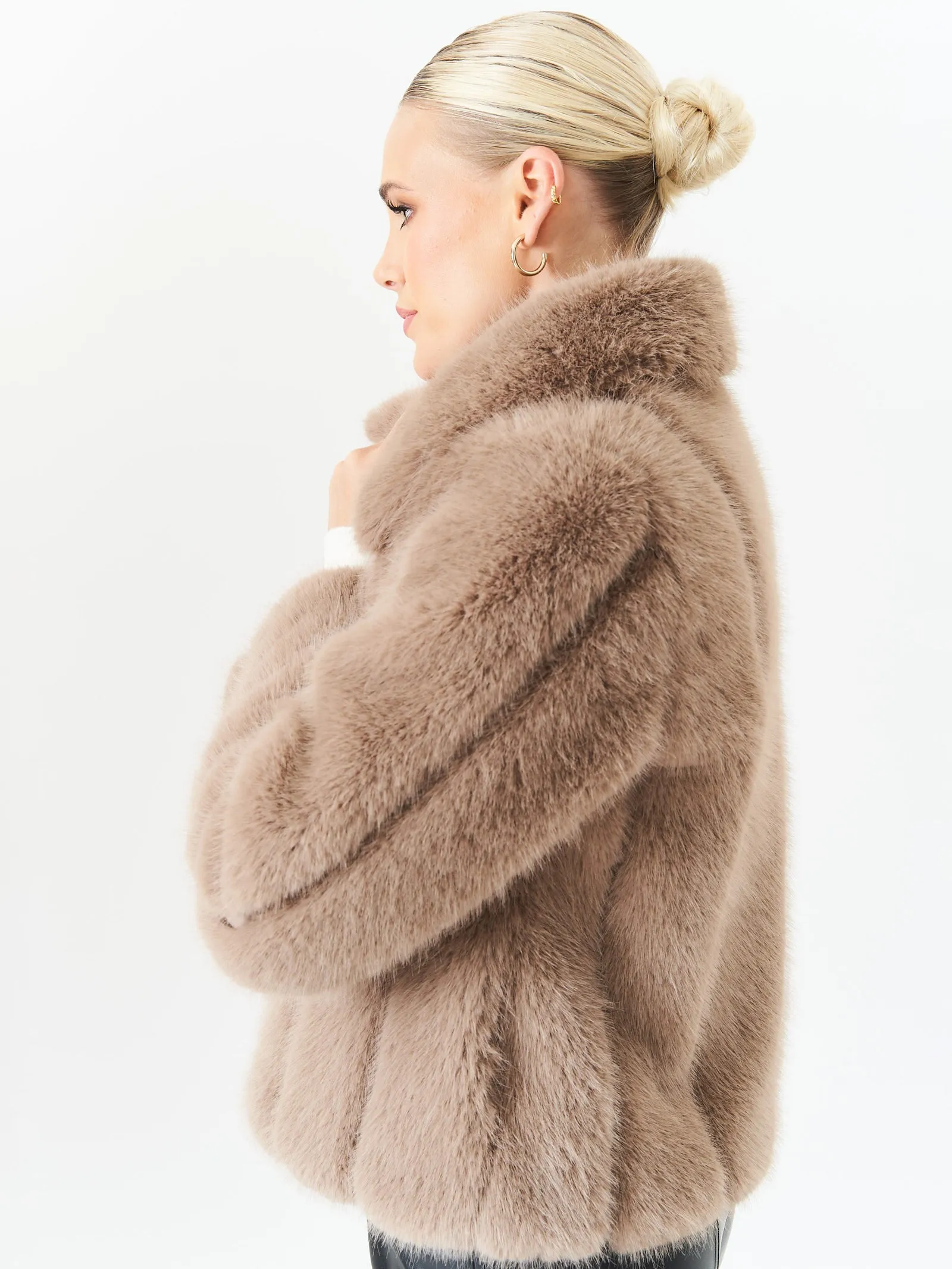 Stone Zip Front Faux Fur Short Jacket