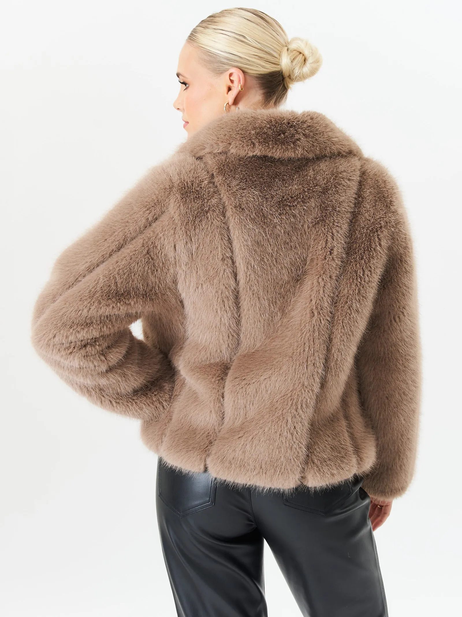 Stone Zip Front Faux Fur Short Jacket