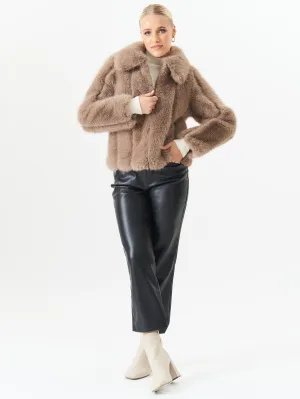 Stone Zip Front Faux Fur Short Jacket