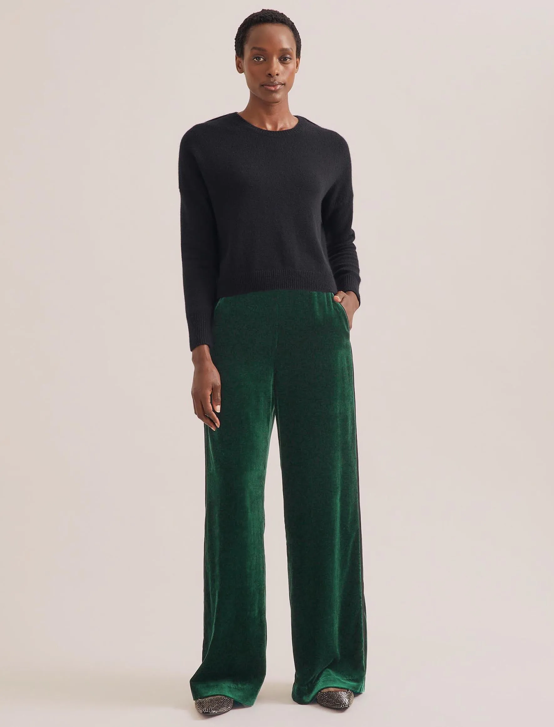 Toni Velvet Wide Leg Trouser - Green