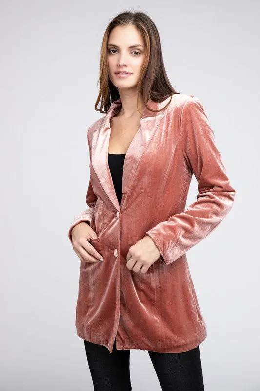 Velvet Verve Peak Lapel Blazer - Champagne or Rust