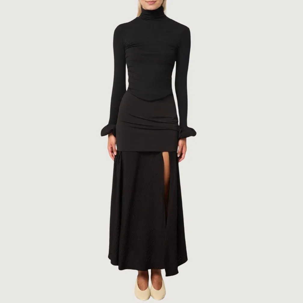 Women Y2k Turtleneck Rib Knit Top Long Sleeve Slim Fit Ruffled Cuffs Blouse Shirt Fall Aesthetic Going Out Top