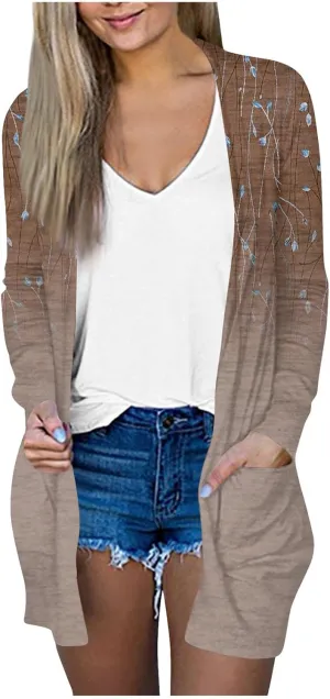 Womens Cardigans Fall 2024, Fashion with Pockets Open Front Casual Sweaters Jacket Cozy Soft Going Out Clothes
