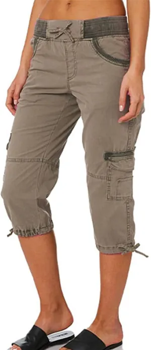 Womens Cargo Capris Summer Casual Drawstring Low Waisted Hiking Jogger Pants Lightweight Outdoor Cotton Capri Pants