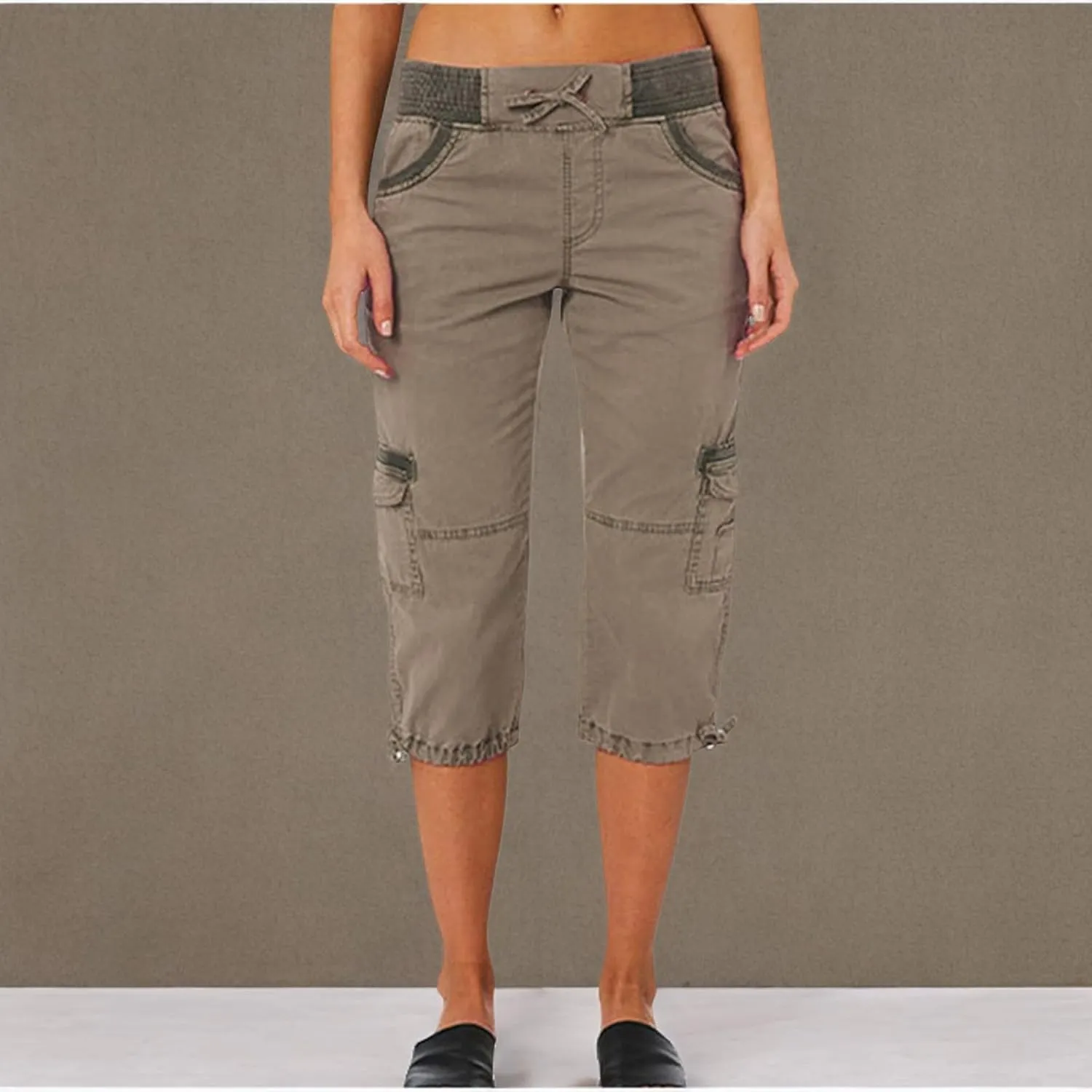 Womens Cargo Capris Summer Casual Drawstring Low Waisted Hiking Jogger Pants Lightweight Outdoor Cotton Capri Pants